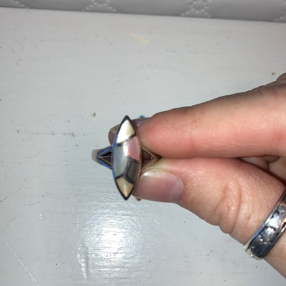 Genuine Multicolor Pearl Inlay Sterling Silver Ring